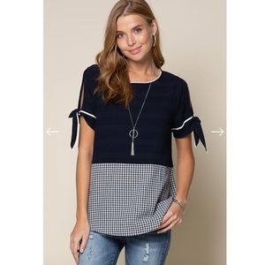 NWT Gingham Top Navy/White